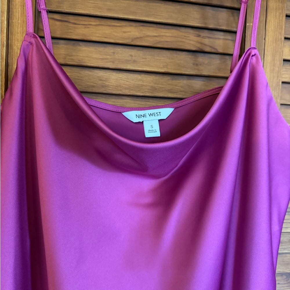 Nine West Women's Fuchsia Satin Cowl Neck Camisole - Picture 2 of 5
